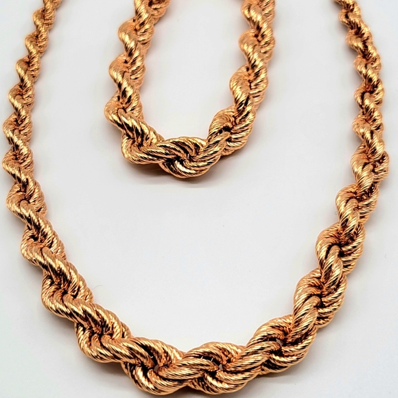 Bronzo Italia Rose Gold Chunky Rope Chain Necklace and Bracelet Set - Picture 4 of 12